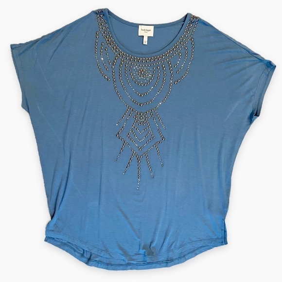 Haute Hippie Tribe | Rhinestone Spandex Top Drop Shoulder Blue Size Medium - Picture 5 of 9